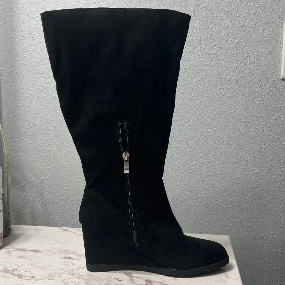 Elegant Black Over the Knee Wedge Boots